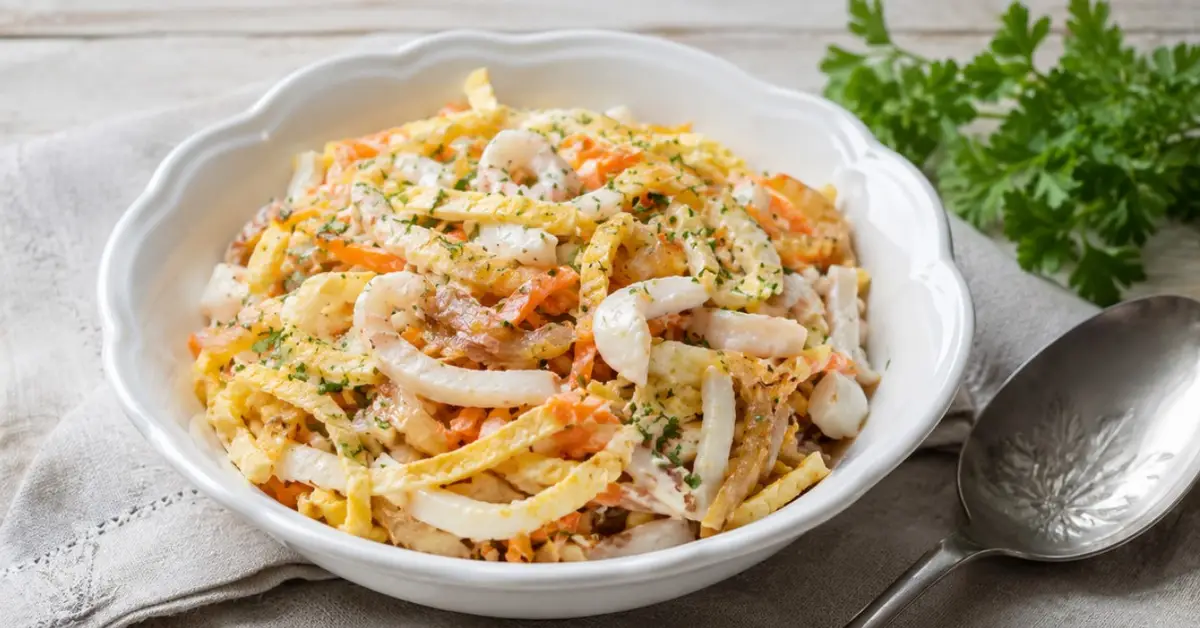 Салата „Нежна“ с калмари и яйчени палачинки – лека, вкусна и подходяща за всеки повод salata lyk