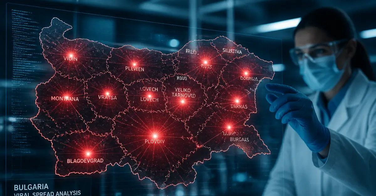 Снимка Copyright © 7kefa.com Учен анализира разпространението на вирус върху дигитална карта на България в лаборатория.