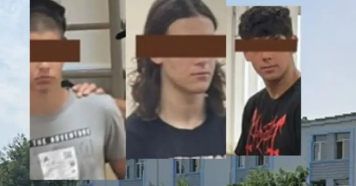 Един от задържаните за убийството на Георги Кузев е ученик в ЕГ „Пловдив, има връзка с български филм Трима младежи с цензурирани лица на фона на обществена сграда