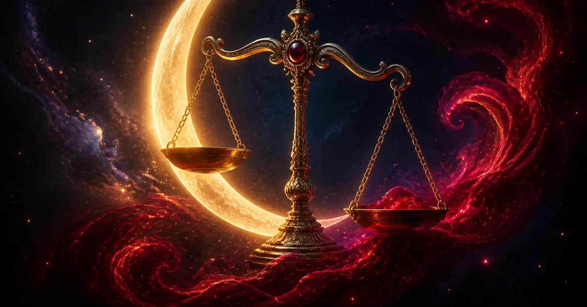 Снимка Copyright © 7kefa.com Златни везни на фона на светещ полумесец и космическа мъглявина в червени и оранжеви нюанси