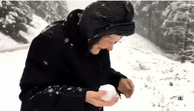 Майка на 101 години накарала сина си да спре колата, за да се порадва на снега (видео) 1