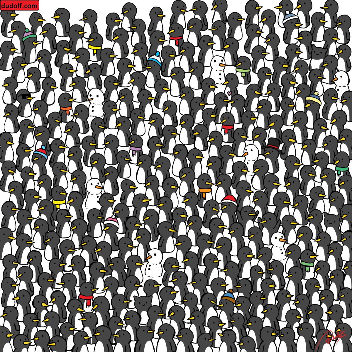 Тест, който могат да направят само хора с много остро зрение: намерете котките сред пингвините! 1