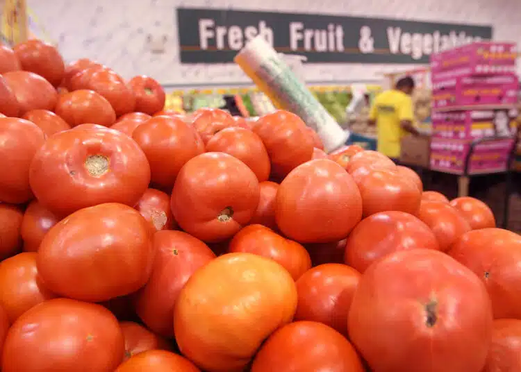 CHICAGO - JUNE 09:  Tomatoes are offered for sale at a produce store June 9, 2008 in Chicago, Illinois. Tomatoes are suspected to be responsible for salmonella related illnesses in at least 16 states. McDonald's said Monday it will stop serving sliced tomatoes in its U.S. restaurants until the source of the salmonella outbreak is discovered.  (Photo by Scott Olson/Getty Images)