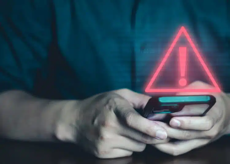 Emergency warning alert alarm on Smartphone, Data network protection, Virus alarm.