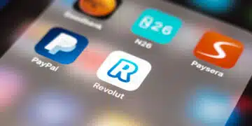Revolut app logo. Revolut is a digital banking alternative that includes a pre-paid debit card, currency exchange, and peer-to-peer payments.