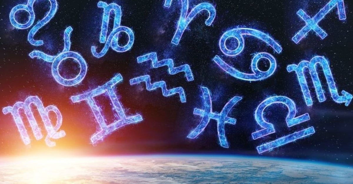 Хороскоп за седмицата от 26 август до 1 септември: паричен бонус за едни и приятни емоции за други Астрологични зодиакални символи, сияещи на фона на звездно небе и Земя.