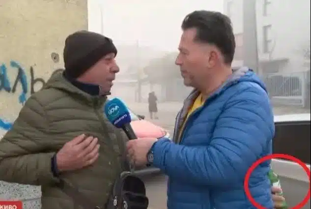Часът бe 07:40 сутринта, а в ефира на Нова ТВ по време на пряко включване един човек си пийваше алкохол СНИМКА 1