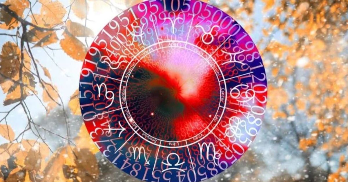 Всичко ще е наред! Хороскоп до края на 2024 г. за всяка зодия Цветен зодиакален кръг с астрологични символи и числа на есенен фон.
