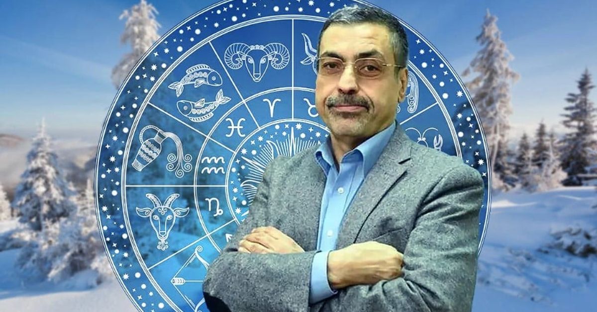 Овен, Телец, Дева, Стрелец, Козирог и Риби в хороскопа на Павел Глоба за 6 юни Мъж пред зодиакален кръг на фона на заснежена зимна природа.