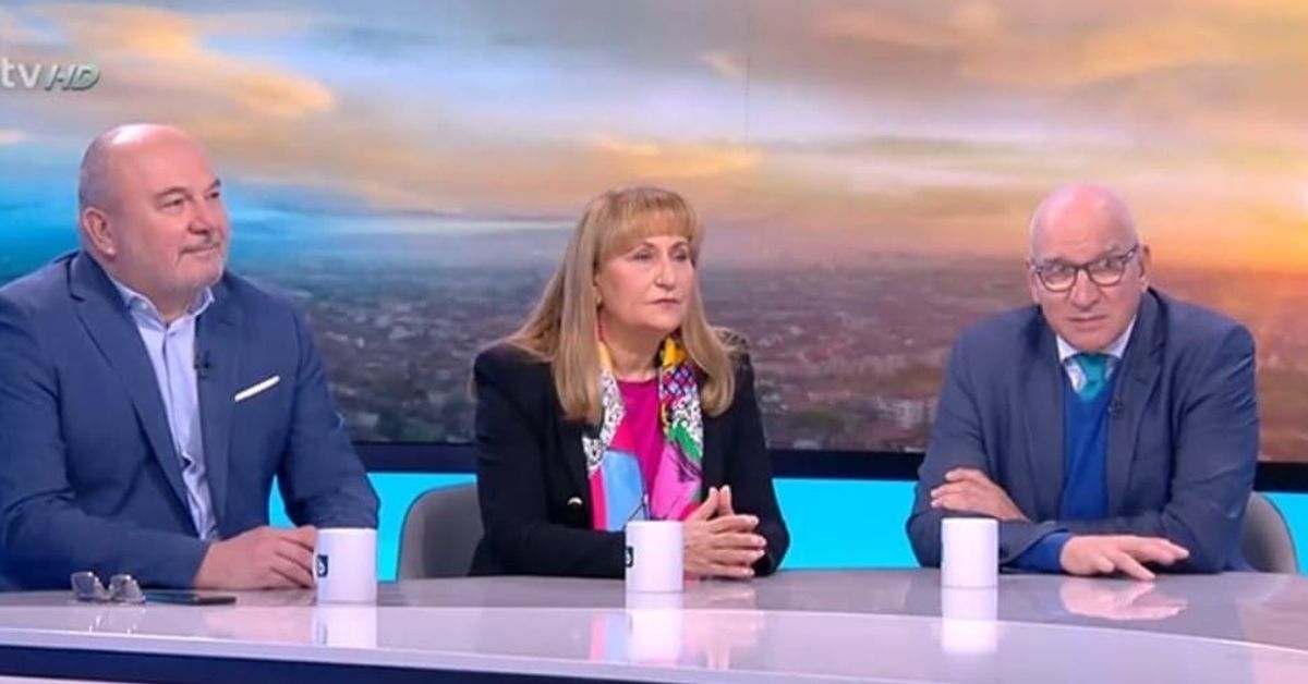 Лидия Шулева от екрана на bTV: Фискалната стабилност е застрашена за първи път от 20 години Панелна дискусия с двама мъже и една жена в телевизионно предаване.
