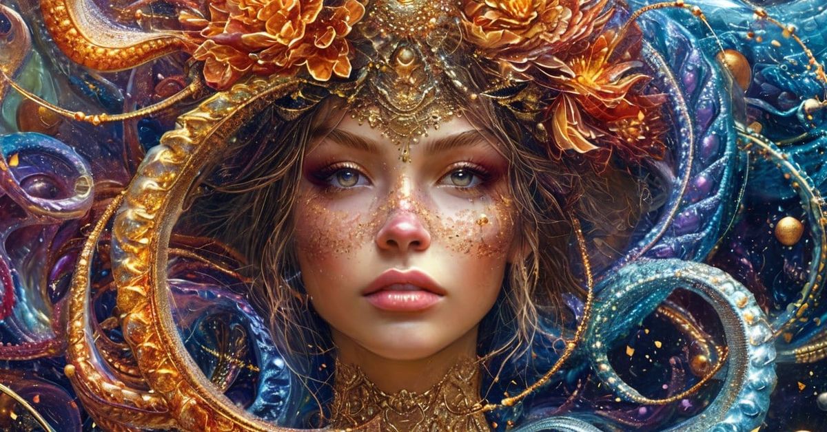 Скорпион, какво ще донесе януари 2025 година, основни етапи и събития - подробен хороскоп Фантастичен портрет на жена с златна корона, цветя и блясък