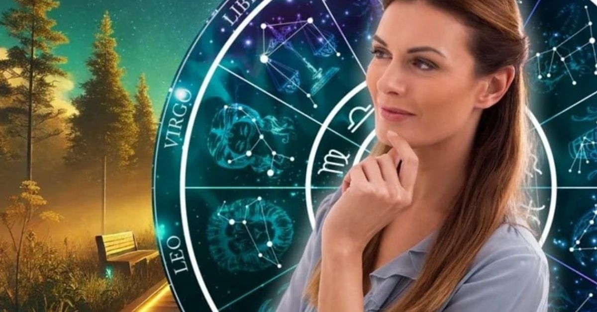 Тези 4 зодии ще вземат най-доброто решение в живота си през февруари 2025 г. Замислена жена с астрологично колело и нощен пейзаж със звезди