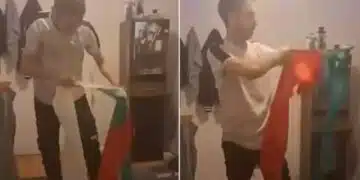 ПОТРЕС! Поругаване на българския флаг – под звуците на „Кой уши байрака“, мъж го къса пред камера ВИДЕО 1