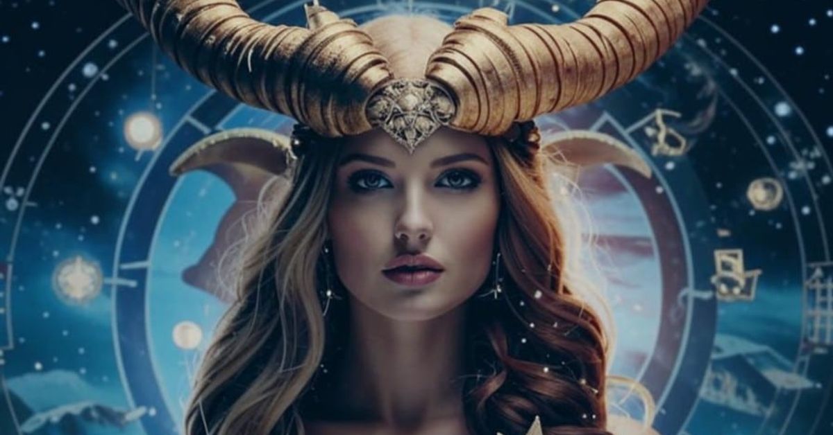 Овен. Хороскоп за май 2025 г. Истината е на ваша страна, нов етап от живота: анализираме влиянието на планетите Красива жена със златни рога на фона на зодиакален кръг.