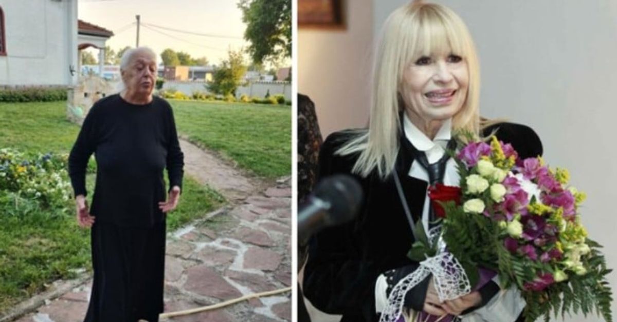Примата Лили Иванова посетила манастир, където ѝ гледали на кафе Жена преди и след трансформация: в градина и елегантна с букет цветя.