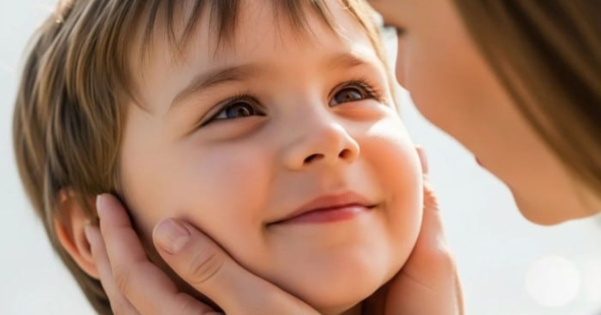 Защо детето ви лъже: 3 знака, които 9 от 10 родители пропускат Майка нежно държи лицето на усмихнатото си дете, гледащо нагоре.