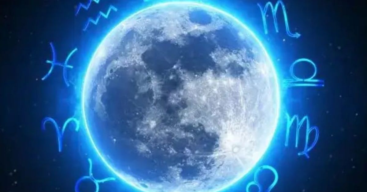 Седмичен хороскоп 7-13 юли 2025 г.: Везните са вдъхновени от идея, Козирозите поемат контрола, а Близнаците се освобождават от излишествата Пълнолуние със зодиакални знаци, светещи в синьо на звезден фон.