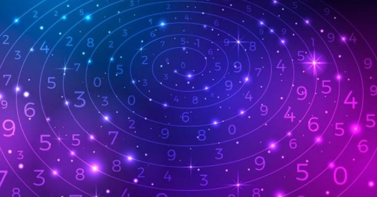 Назована е късметлийската зодия на 8 септември, Нека да бъде! Спирала от светещи числа и звезди на син и лилав фон.