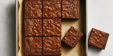 Шоколадови брауни, нарязани на парчета.