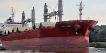 Голям товарен кораб в пристанище