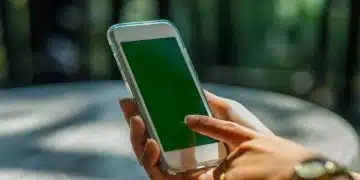 Ръка държи телефон с зелен екран