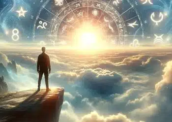 Човек пред космически хоризонт.