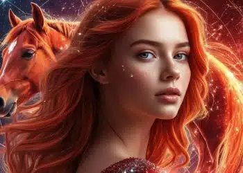 Жена с червена коса и кон