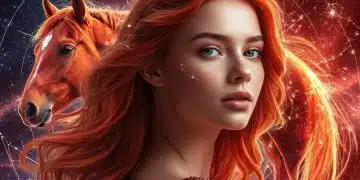 Жена с червена коса и кон