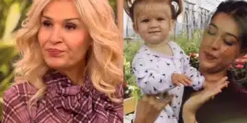 Жена и дете в градина.