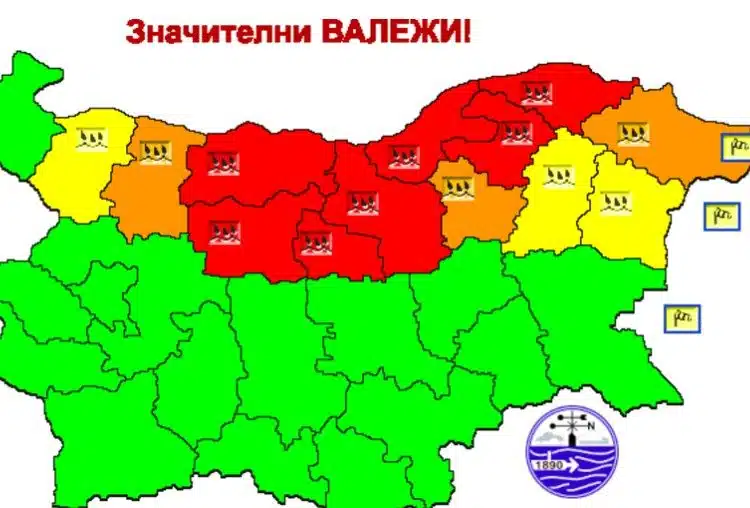 Карта на значителни валежи в България