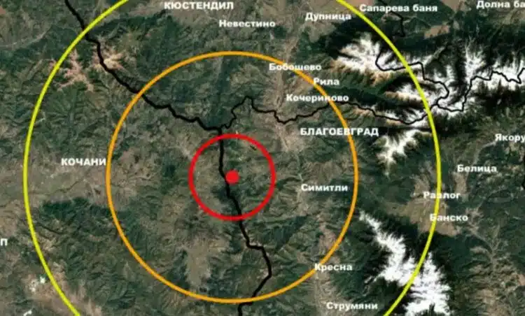 Карта на земетресение в България