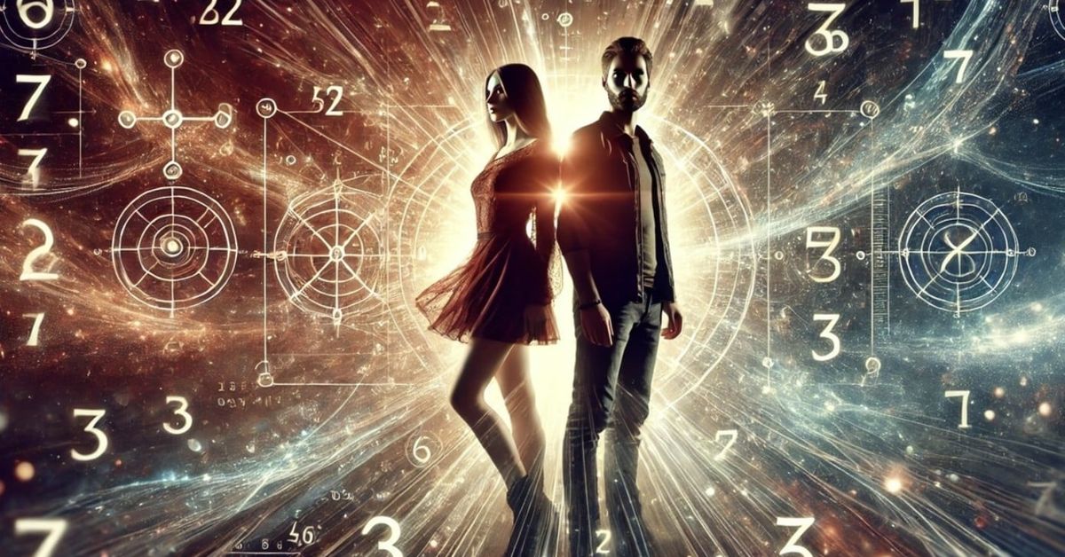 Хората, които са родени на 7-ми, 9-ти, 11-ти и 22-ри: Защо имат специална мисия Изображение на мъж и жена с нумерологични числа и астрологични символи.