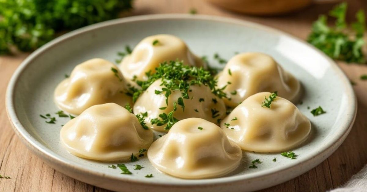Картофени палачинки без яйца – рецептата на мама, която храни вече 30 години Чиния с апетитни пелмени, поръсени с пресен магданоз.