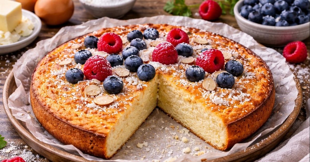 Вкусен пай без брашно и без захар Домашен сладкиш с боровинки, малини, бадеми и пудра захар