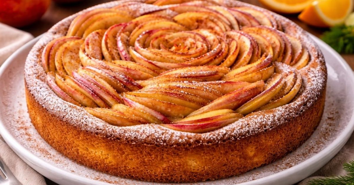 Защо тортата „Шарлот с рози“ е толкова вкусна: Тайната е нелепо проста – сега я пека само по този начин Апетитен ябълков сладкиш с рози от ябълки, поръсен с канела и пудра захар.